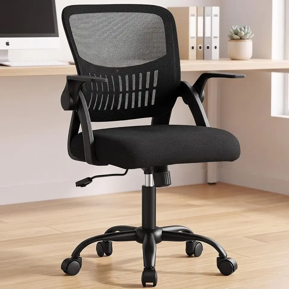 OLIXIS Ergonomic Office Desk Chair, Mid-Back Executive Computer Chair | Flip-up Armrest, Rocking Mode, Height Adjustable, 360° Rolling Swivel Adults, Student, Black