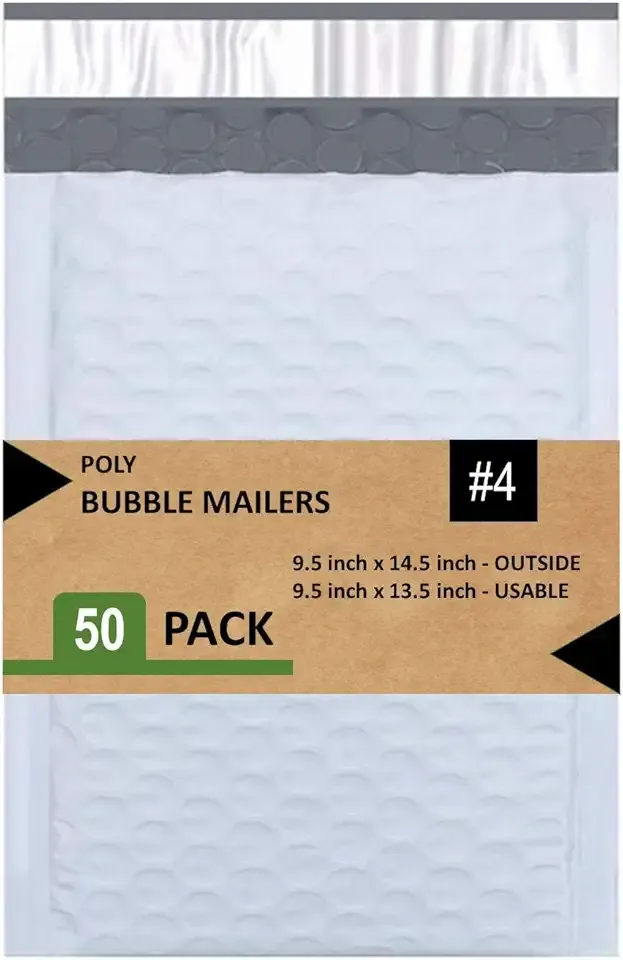 SALES4LESS - #4 Poly Bubble Mailers, Waterproof & Cushioned Padded Envelopes for Shipping, 9.5 x 14.5 in (50 Pack, White)PBM4-50