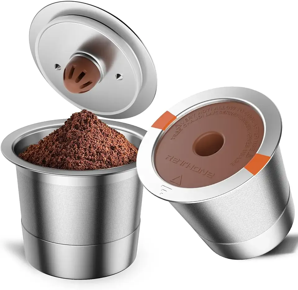 RETHONE K Cup Reusable Coffee Pods, Stainless Steel Reusable K Cups Compatible with Keurig 1.0 & 2.0 Coffee Machines Brewers Refillable K Cups (2 Pack)