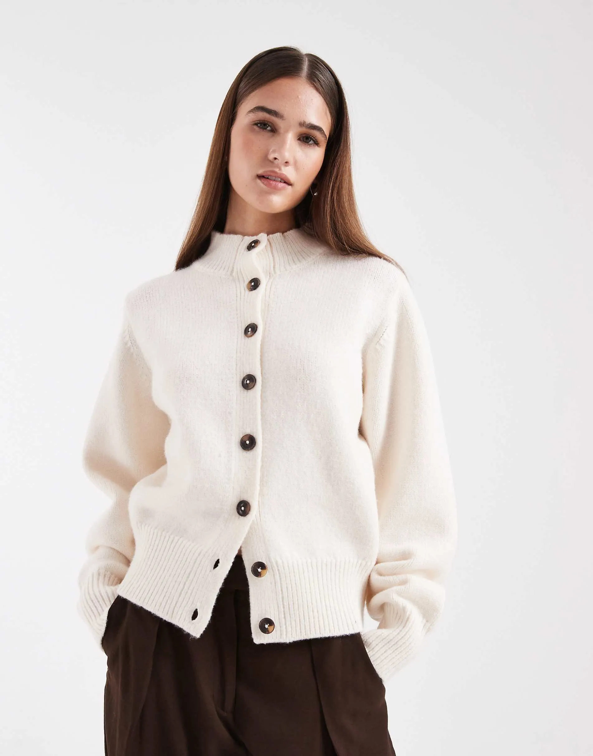 ASOS DESIGN high crew neck cardigan in cream
