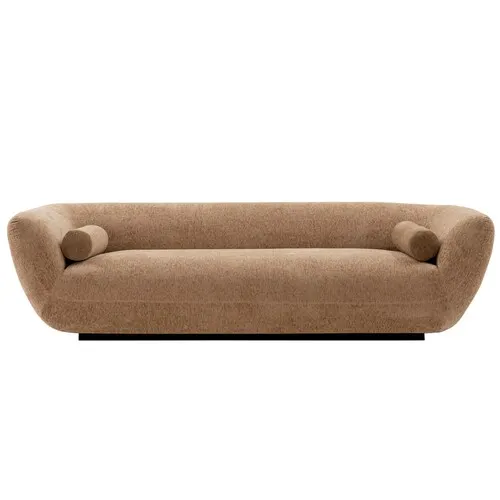 Manhattan Comfort Ulka Contemporary Boucle Fabric Upholstered Sofa with Pillows in Light Brown
