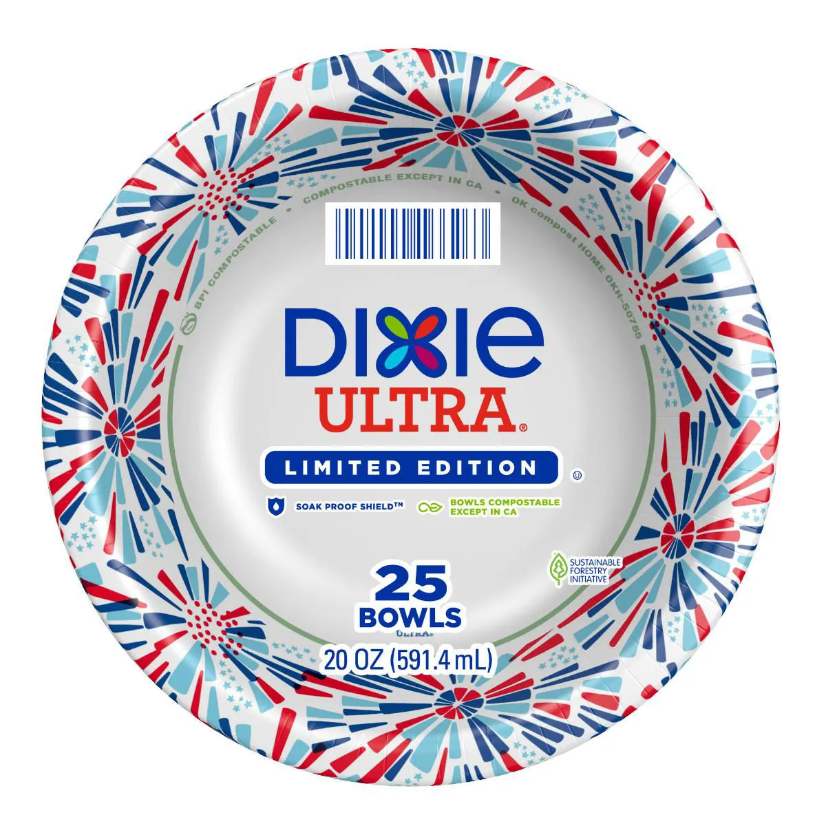 Dixie Ultra Limited-Edition Round Paper Bowls, 20 oz, 25 ct