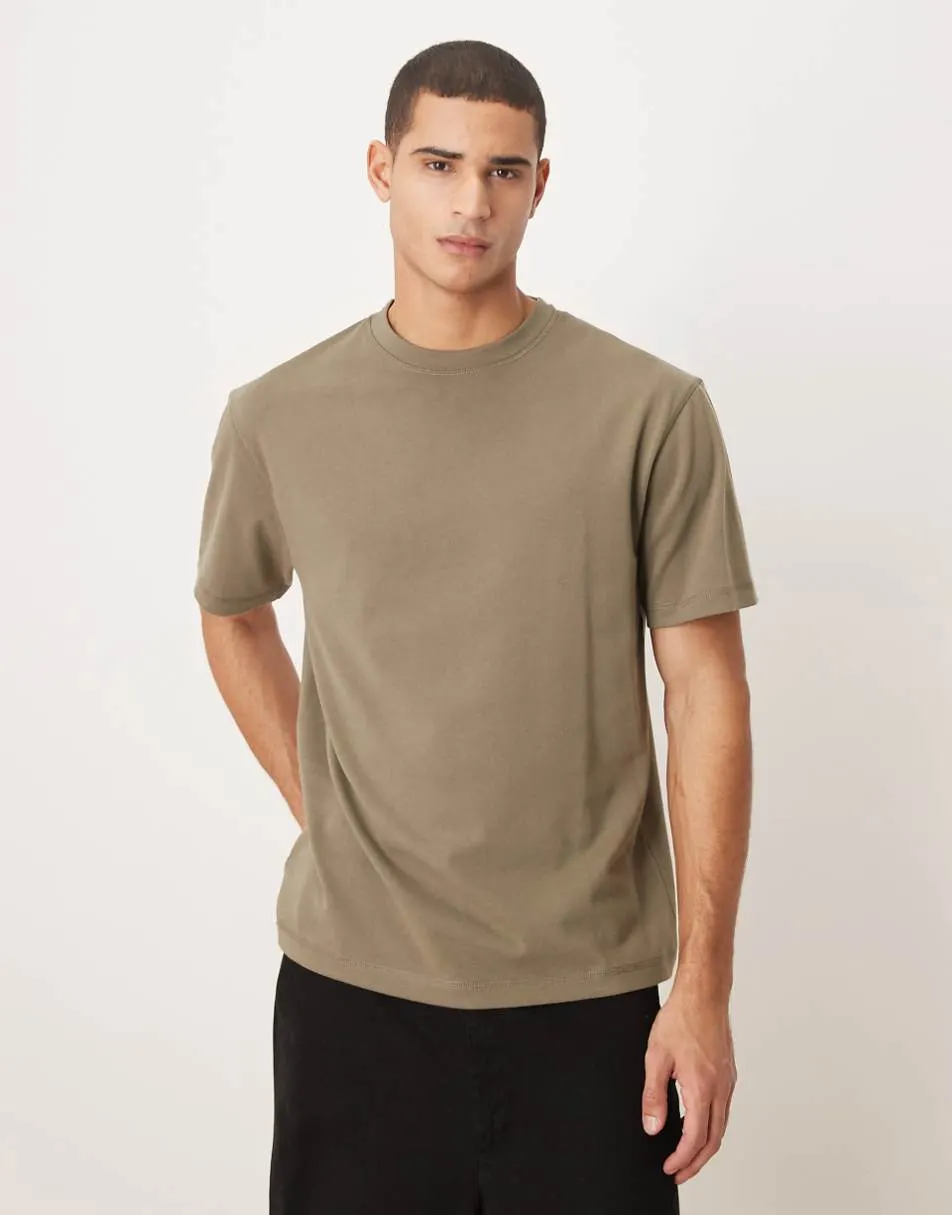 ASOS DESIGN heavyweight relaxed t-shirt in khaki brushed cotton