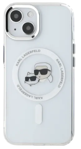 Pouzdro iPhone 13 Karl Lagerfeld IML K&CH Heads Metal Frame MagSafe průhledná