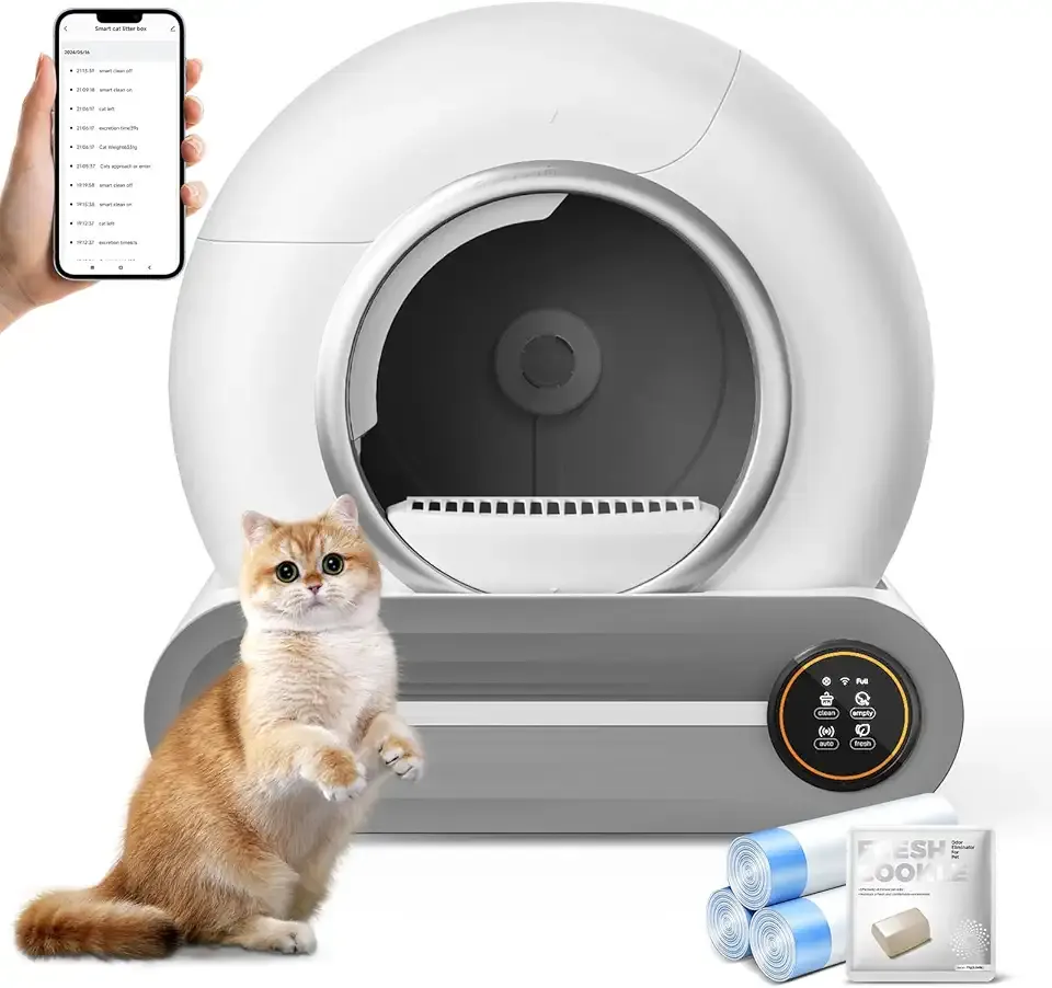 Self Cleaning Cat Litter Box, 65L+ 9 L Extra Large Robot Automatic Litter Box for Multiple Cats, APP Control, Deodorization with 1 Odor Eliminator, 3 Rolls Litters Bags