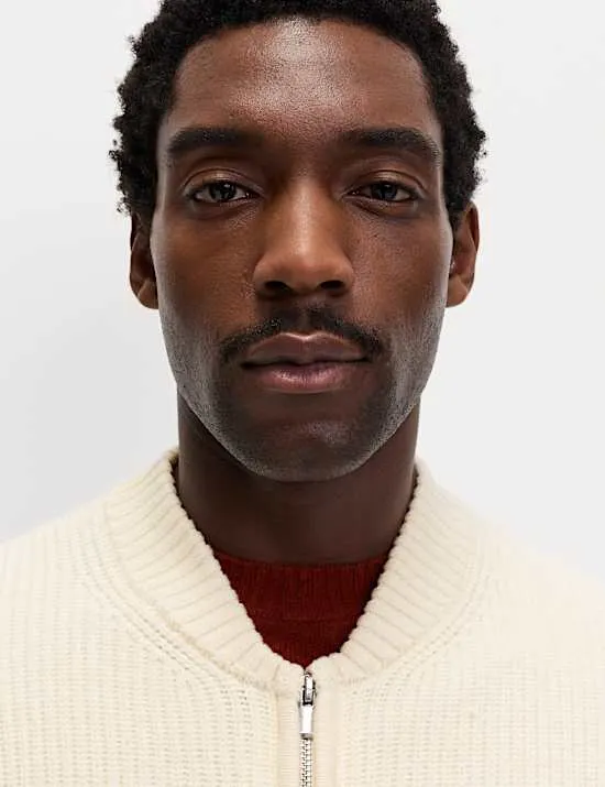 Gestrickte Bomberjacke aus Baumwollmischgewebe