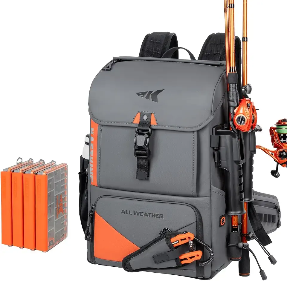 KastKing All Weather Waterproof Fishing Backpack With Waterproof Tackle Box