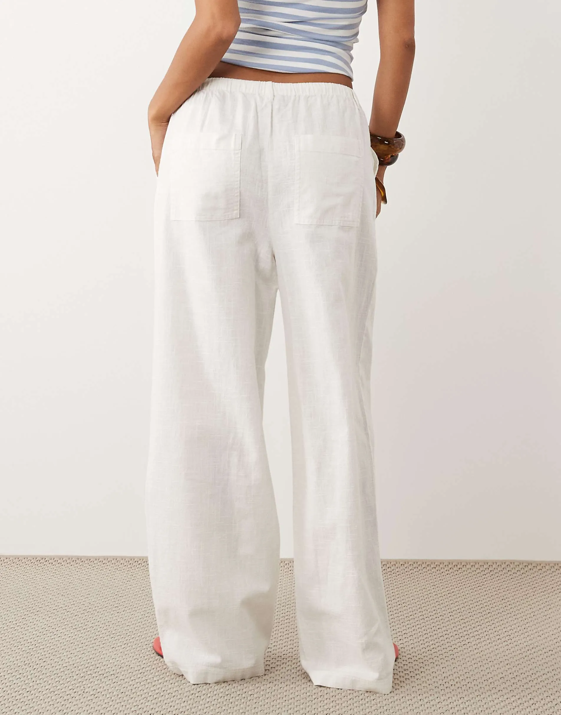 ASOS DESIGN Petite linen look pull on trousers in off white
