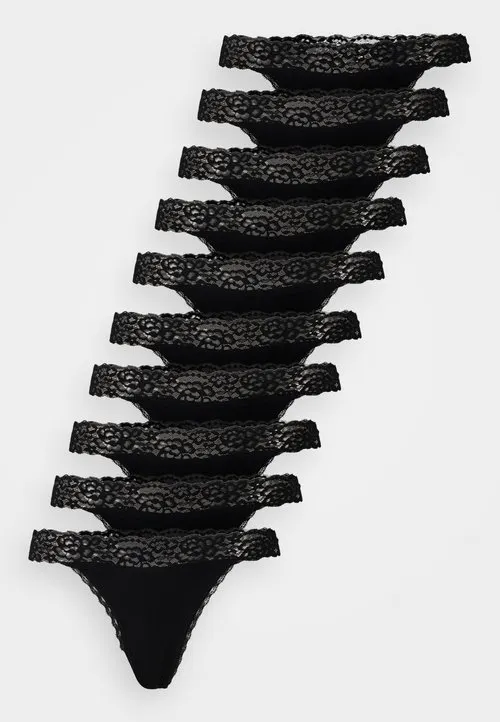 10 PACK COTTON AND LACE THONG - Stringtruse - black