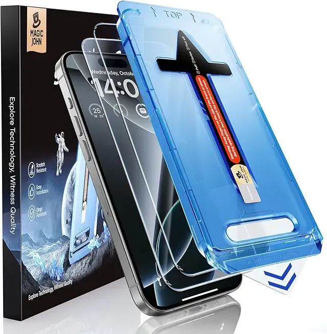 MAGIC JOHN 2 Pack for iPhone 16 Pro Max 6.9 inch Tempered Glass Screen Protector, HD Clear, Bubble Free, Easy Installation, Auto Dust-Elimination