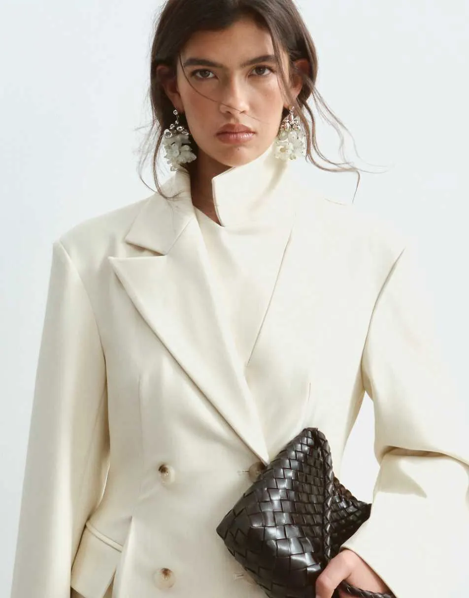 ARRANGE clean pleat detail double breasted blazer co-ord in cream