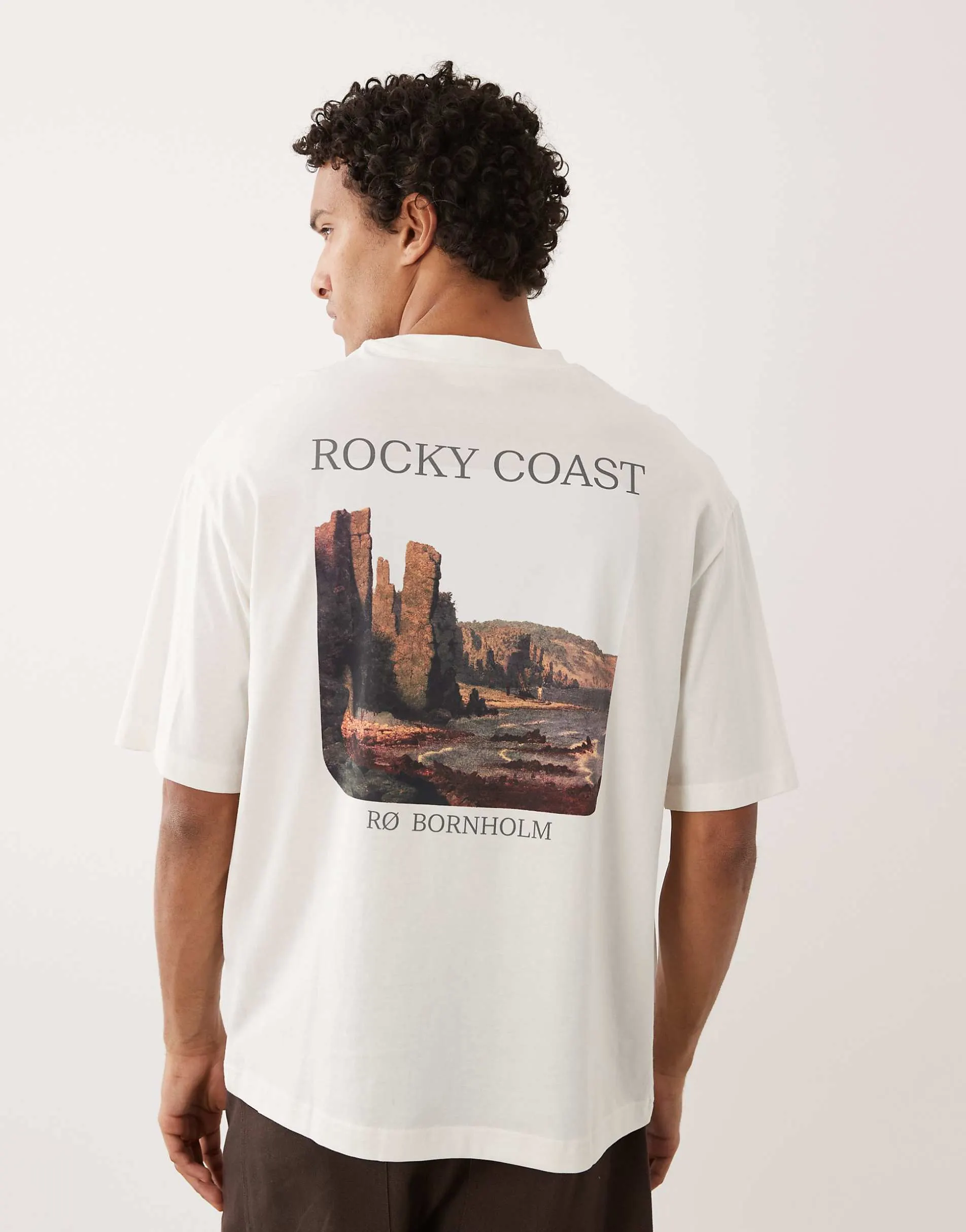 Selected oversized t-shirt with coast graphic in cream