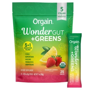 Orgain Wonder Gut Greens, Strawberry Lemonade, 25 Stick Packs