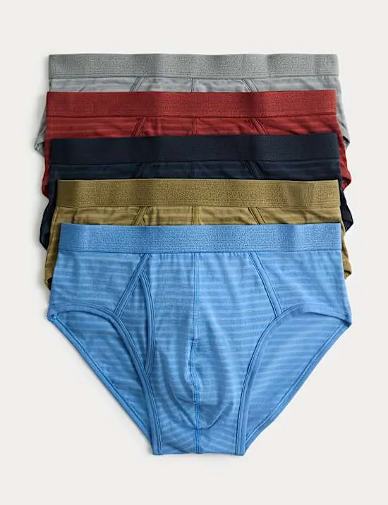 5er-Pack gestreifte Slips mit Stretch und hohem Baumwollanteil