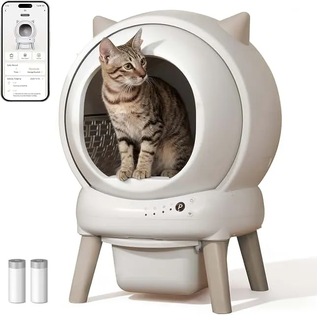 Automatic Litter Box, ZHMZ Self Cleaning Litter Box for Multiple Cats, Large Space Auto Robot with Dual Safety Sensors, Odor-Control with…