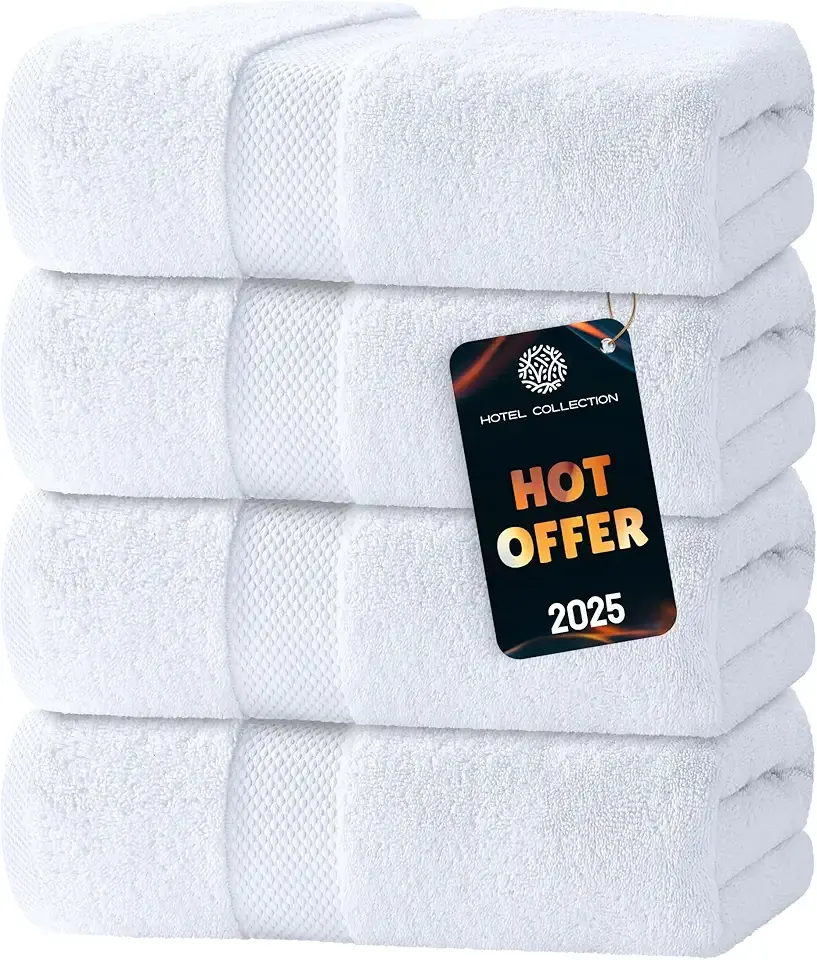 White Classic Luxury Bath Towels Set of 4 Large - 700 GSM Turkish Cotton Ultra Soft Bath Towels 27x54 | Highly Absorbent and Quick Dry | Hotel Towels for Bathroom Luxury, Plush Shower Towels, White