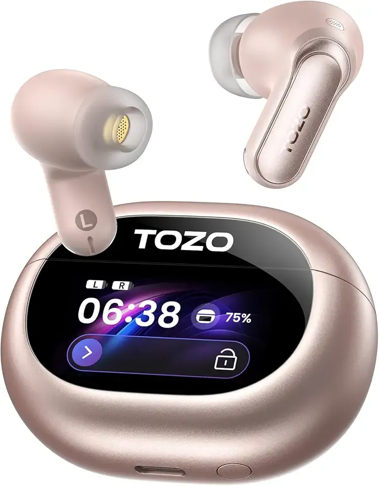 TOZO NC20 Pro Active Noise Cancelling Wireless Earbuds with Smart Touch Screen, LDAC Hi-Res Audio, Stereo Bass, 6 Mics AI Call Ear Buds, 80H Playtime, IPX8 Waterproof, 32 EQ via App, Wireless Charging