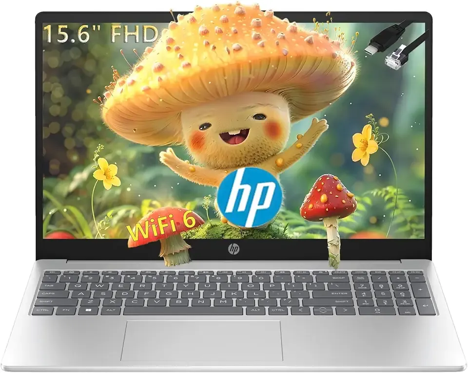 HP Essential Laptop Computer for Student Home Study, Office 365, Intel N100 (2026 Edition), 8GB RAM, 256GB SSD, Long Battery Life & Portable Design, 15.6" FHD, Type C RJ45 Cable, Windows 11 Home