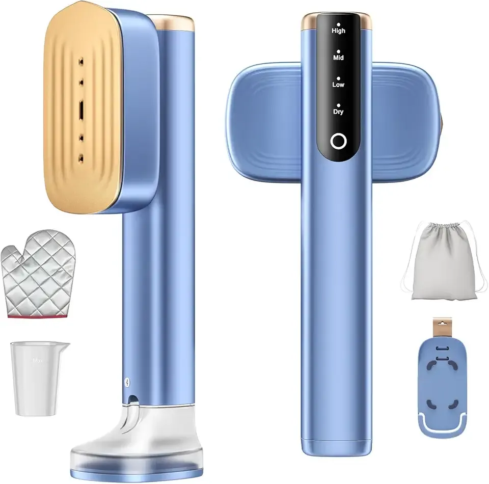 MIYOKO 2-in-1 Garment Steamer for Clothes, 1200W Handheld Steam Iron with Two Water Tanks (3.38 &6.09 Oz.), 15s Fast Heating, 25G/Min High Speed Steams, 110-120V for Home &Travel Portable Use, Blue