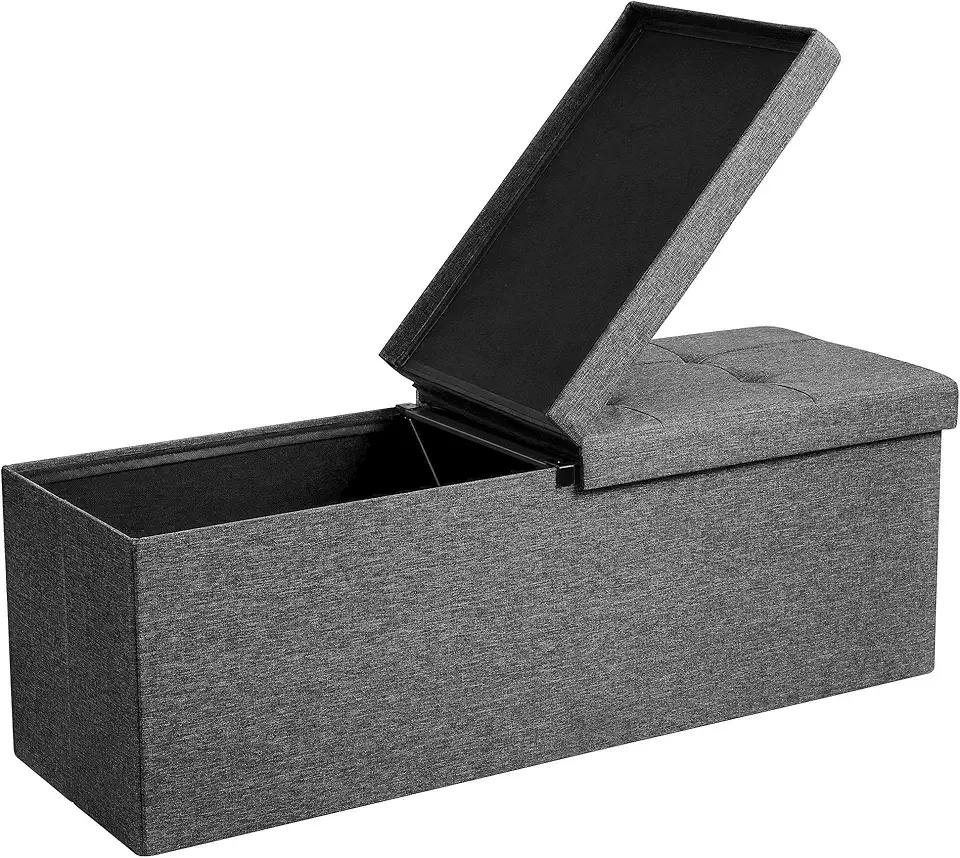 MAZIE Collection - 43 Inches Storage Ottoman, Foldable Storage Bench with Flipping Lid, 660 lb Load Capacity, for Entryway, Living Room, Bedroom, Dark Gray ULSF76GYZ