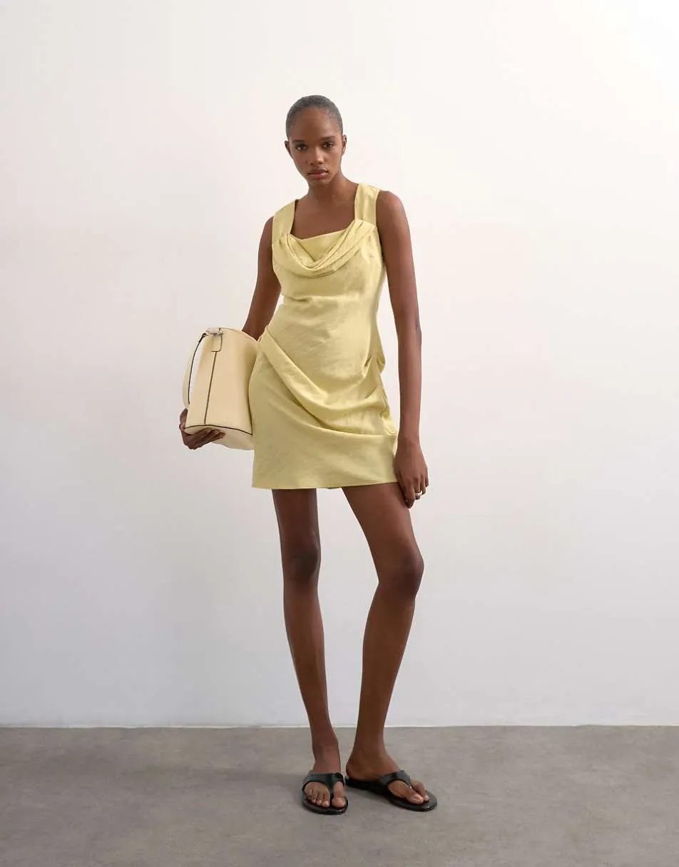 Topshop structured drape mini dress in soft lime