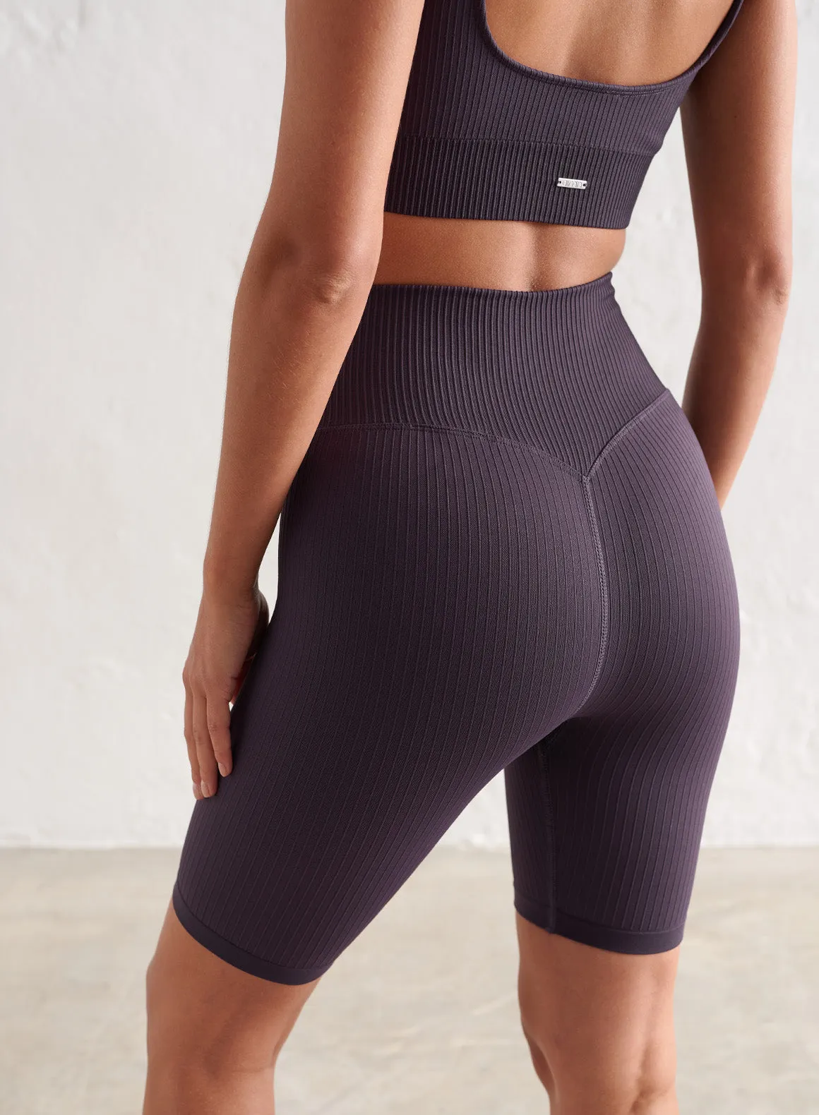 Plum Ribbed Seamless Biker Shorts