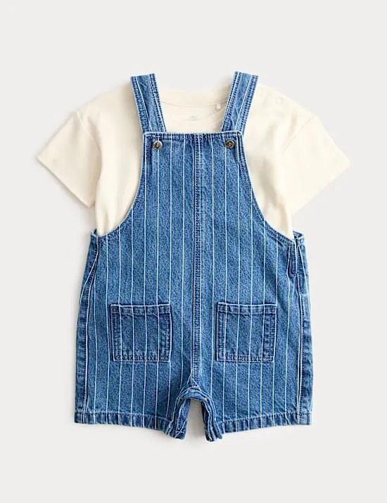 Gestreifte Denim-Latzhose mit T-Shirt (0–3 J.)