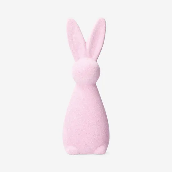 Decorative pink flock rabbit - 21 cm