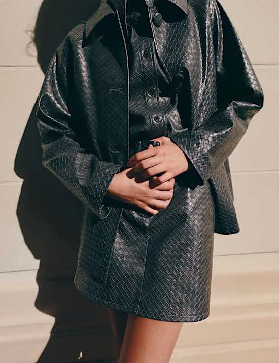 Leather Look Woven Effect Mini A-Line Skirt