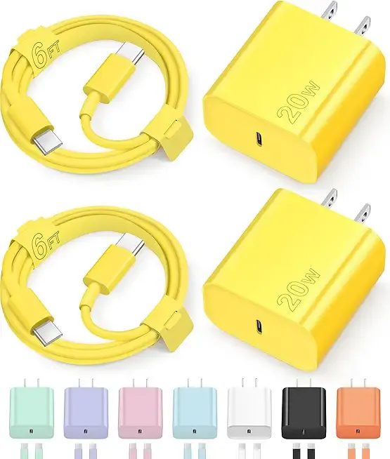 iPhone 17 16 15 Charger Fast Charging Type C Chargers USB C Charger Block iPhone Air Chargers with 2 Pack 6FT Cable for iPhone 17/17 Plus/17 Pro Max/16/16 Plus/16 Pro Max/15 Pro Max/iPad Pro(Yellow)