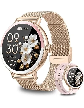 KEEPONFIT Smart Watches for Women Android/iPhone, IP68 Waterproof Fitness Tracker with Bluetooth Calls(Answer&Make), Activity Pedometer/Heart Rate/SpO2 Monitor/100+ Sports Model