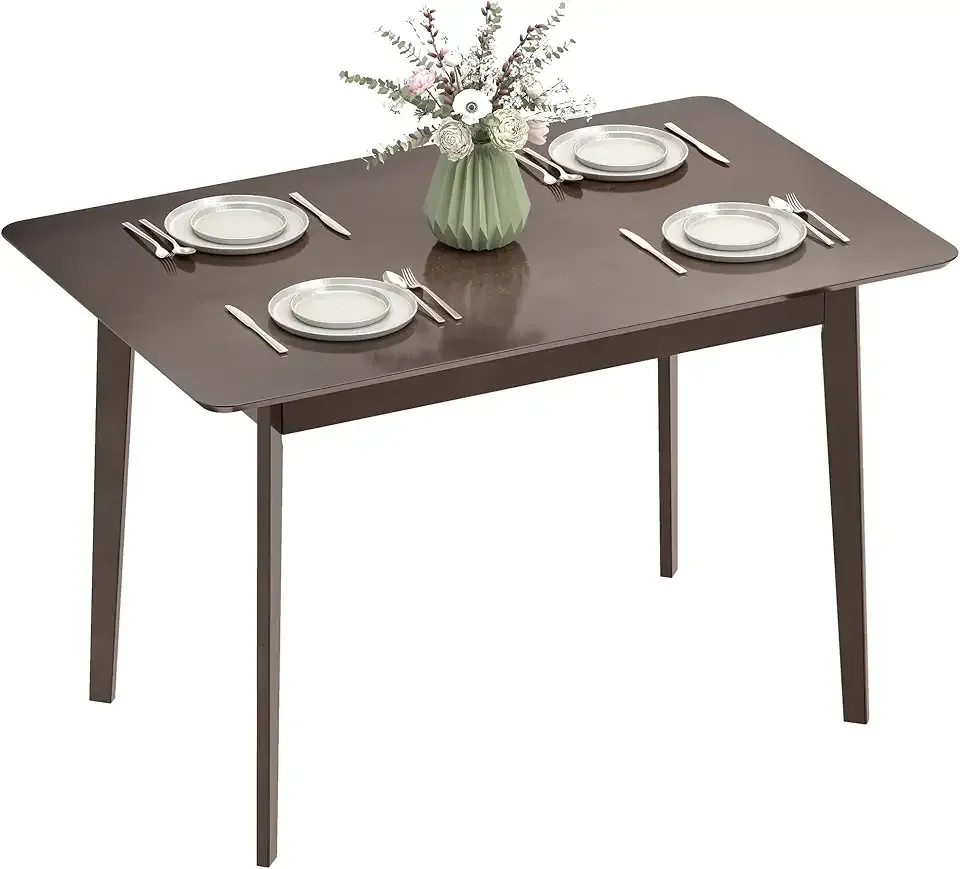 HOMCOM 47" Mid-Century Modern Dining Table for 4, Rectangular Kitchen Table with Wood Grain Finish, Tapered Legs, Wood Frame for Small Spaces, Dining Room, Apartment, Easy to Assemble, Dark Mahogany