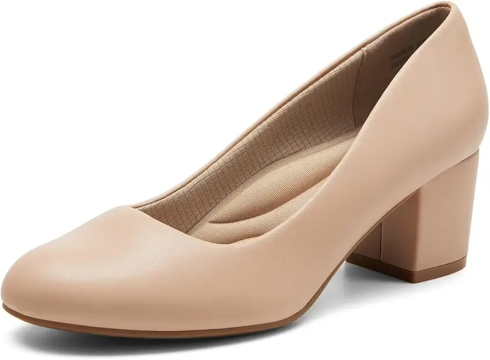 Women's Block Heel Pumps Round Toe Dress Shoes