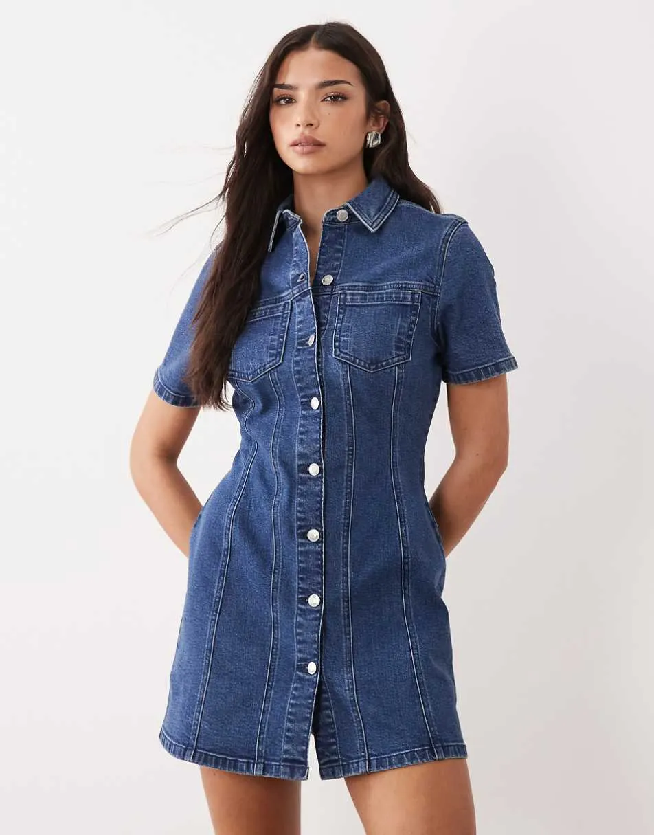 ASOS DESIGN denim fitted shirt mini dress in rich blue