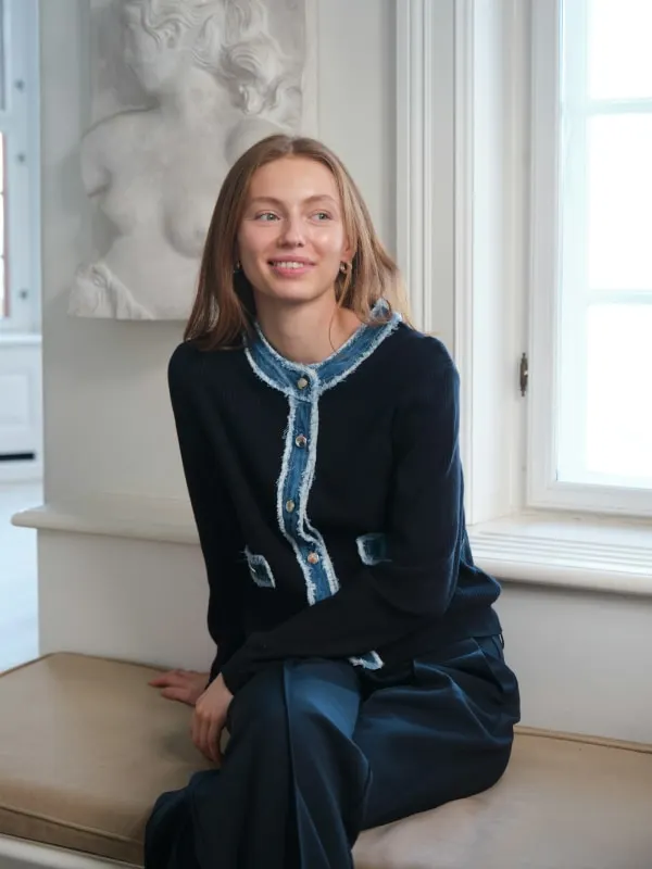 Zelma Knit Denim Cardigan Navy