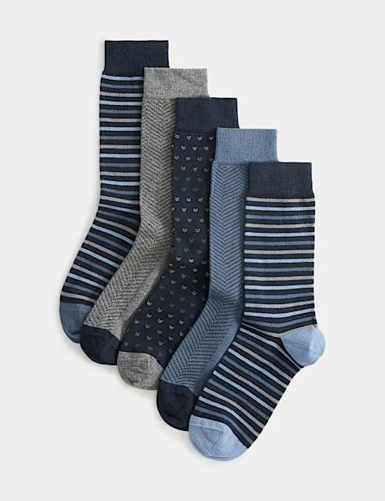 5er-Pack Cool & Fresh™ Socken mit hohem Baumwollanteil und geometrischem Muster