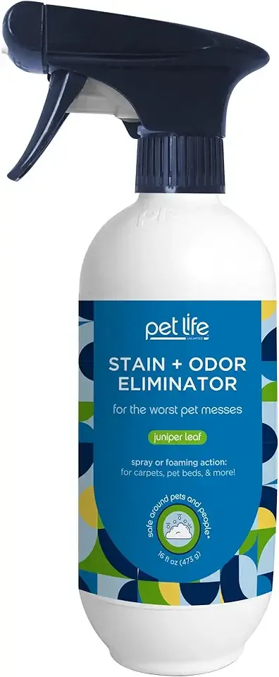 Pet Life Unlimited Foaming Stain + Odor Eliminator Spray Cleaner - Plant-Based Stain Removal - Two-Way Spray Applicator - Natural Juniper Leaf Scent - Made in the USA - 16 Ounce (Pack of 1)