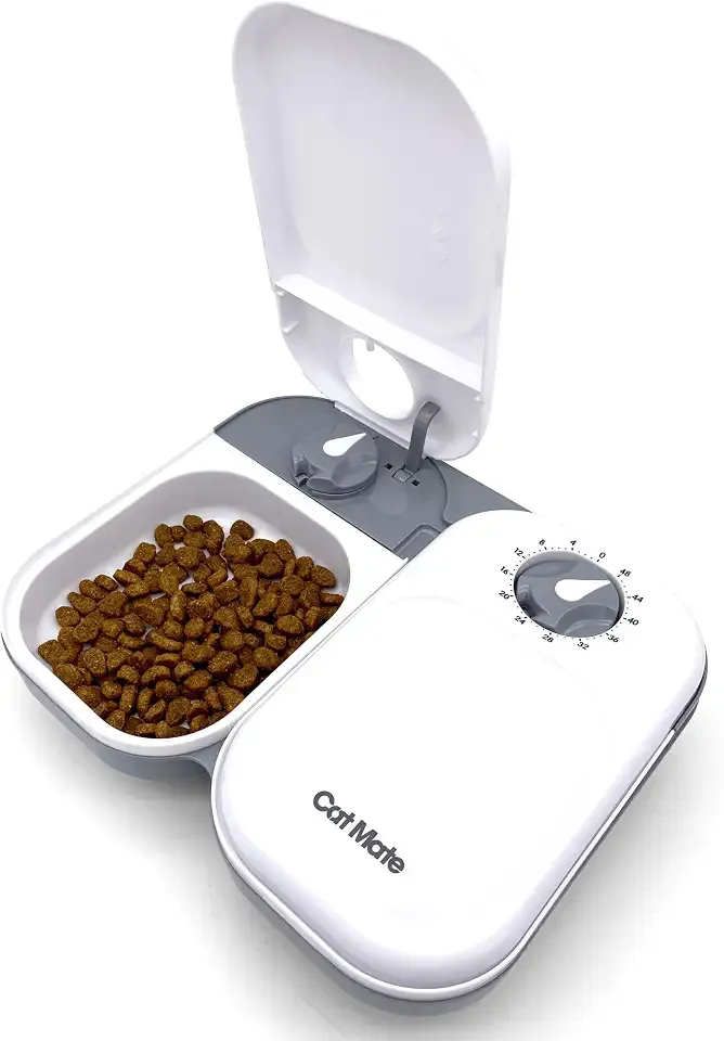 Cat Mate Automatic Feeder with Ice Pack for Wet Food - 2 Meal Timed Pet Feeder, No WiFi or App, Portion Control for Cats and Small Dogs, 14 oz Capacity, Battery Operated