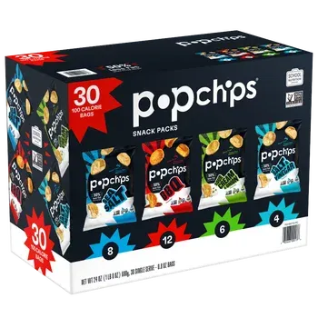 Popchips Potato Chips Snack Packs, Variety Pack, 0.8 oz, 30-count