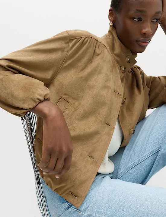 Suedette Funnel Neck Short Jacket