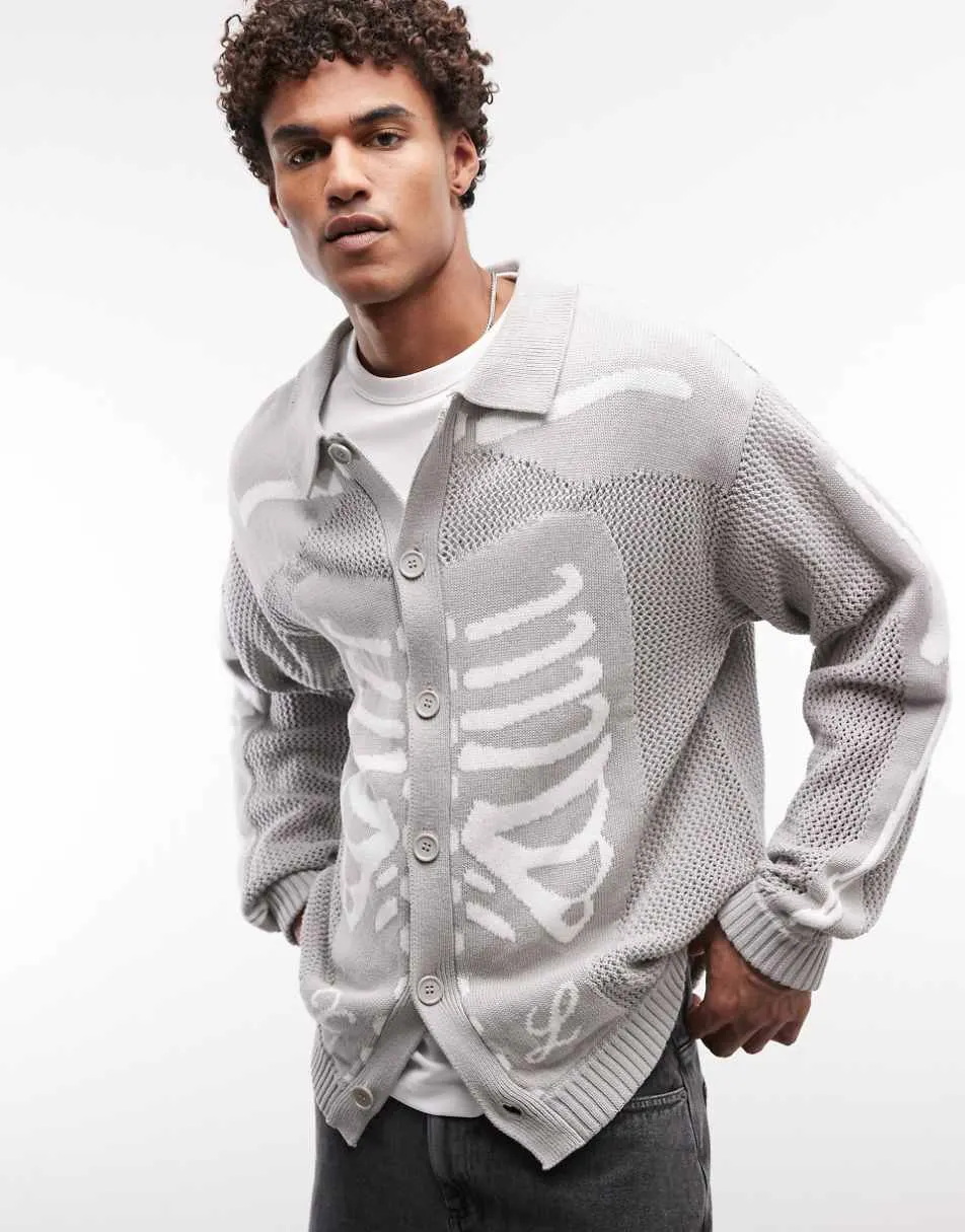 XLARGE scanner knitted button up cardigan in grey
