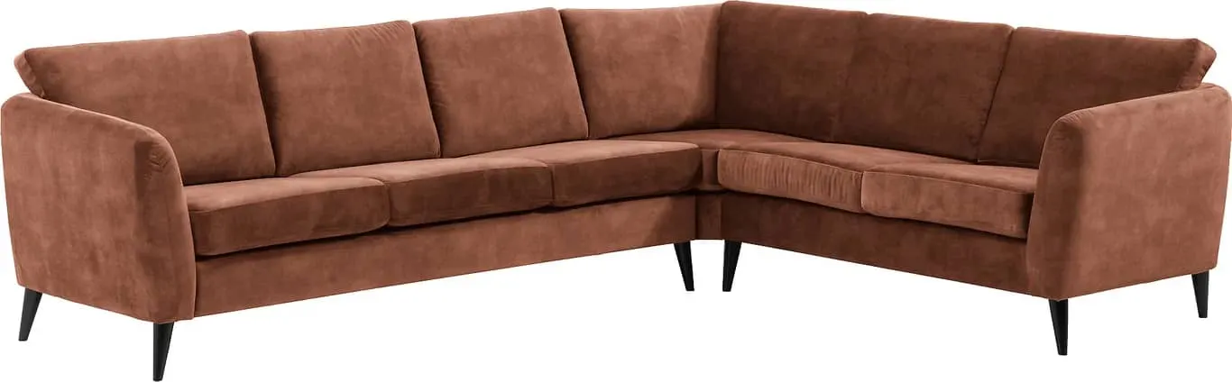 Sone høy hjørnesofa Modulsofa. 3 seter + hjørne + 2 seter i stoff Adore, armlene W2.