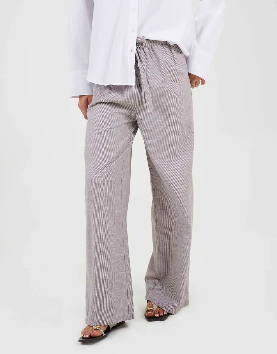 Brave Soul Cotton stripe straight leg trousers in brown