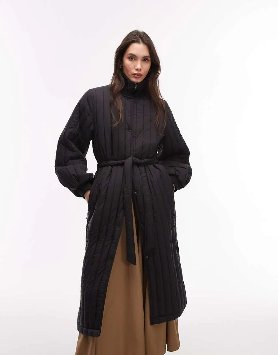 Rains 21870 Banja water repellent quilted liner belted coat in black