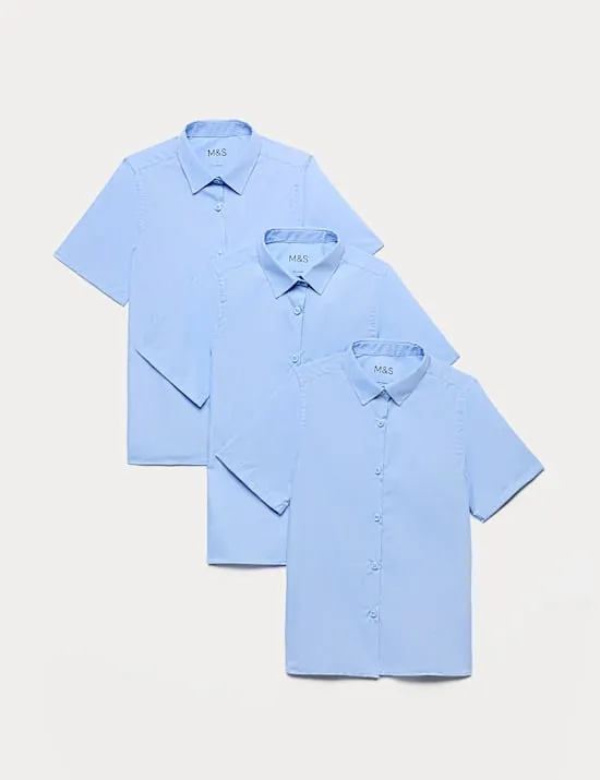 3 Pack Girls' Slim Fit Easy Iron School Shirts (2-16 Yrs)