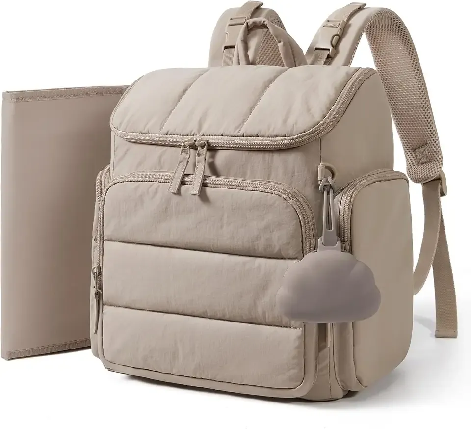 mommore Diaper Bag Backpack, Baby Bag, Diaper Backpack for Mom Dads, Brown | Waterproof Changing Pad, Stroller Straps for Toddler, Insulated Pockets, Pacifier Case, Baby Essential