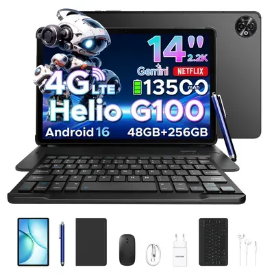 DOOGEE Tab E3 Max VIP Tablet Android 16, 14 Zoll 2,2K, 48GB(8+40)+256GB, 13500mAh/18W,4G LTE,Widevine L1, inkl. Tastatur, Maus, Hülle, Stift