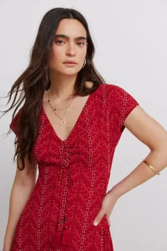 Vestido midi frunces lazo