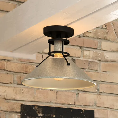 Patriot Lighting® Ashtyn Matte Black & Charcoal Patina 1-Light Semi-Flush Mount Ceiling Light
