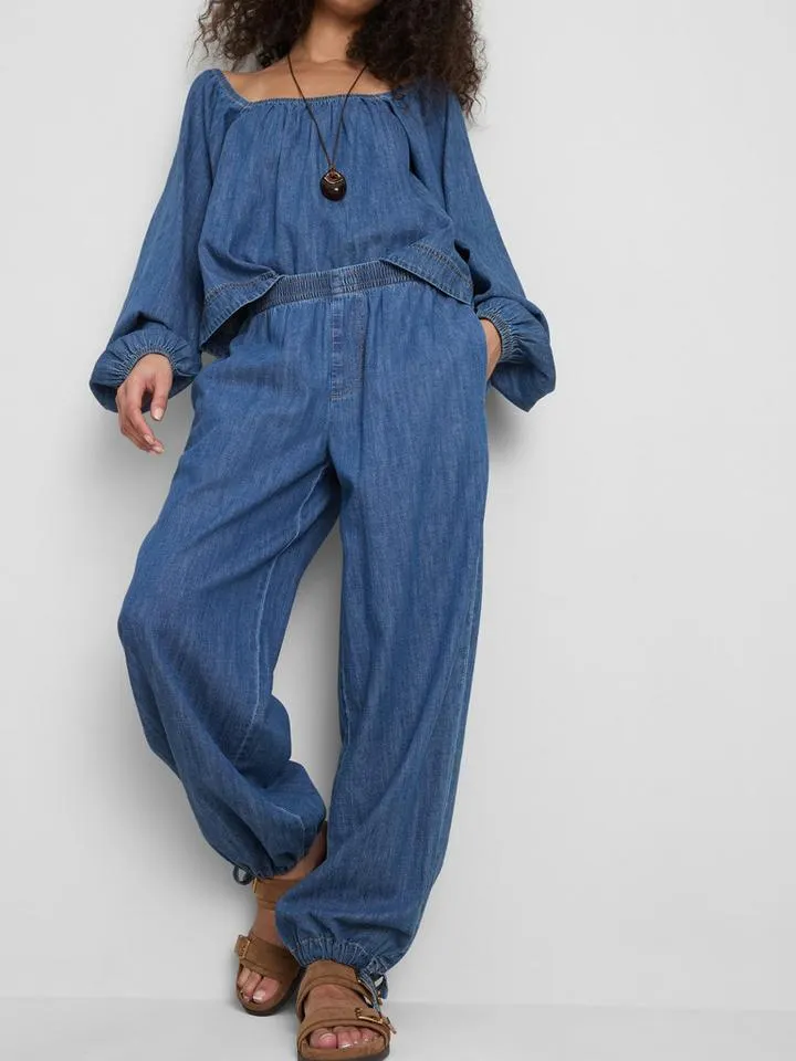 Sarouel en denim de coton Paula Echevarría